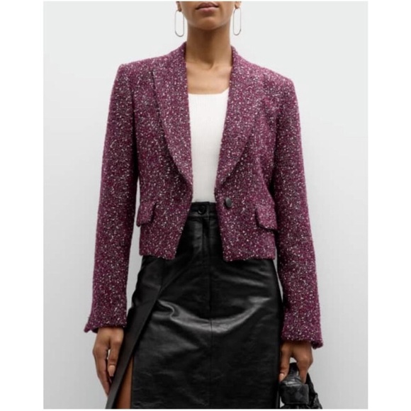 New Rag & Bone Valerie Tweed Crop Blazer Burgundy Tailored Preppy Sz 0 - Picture 1 of 16